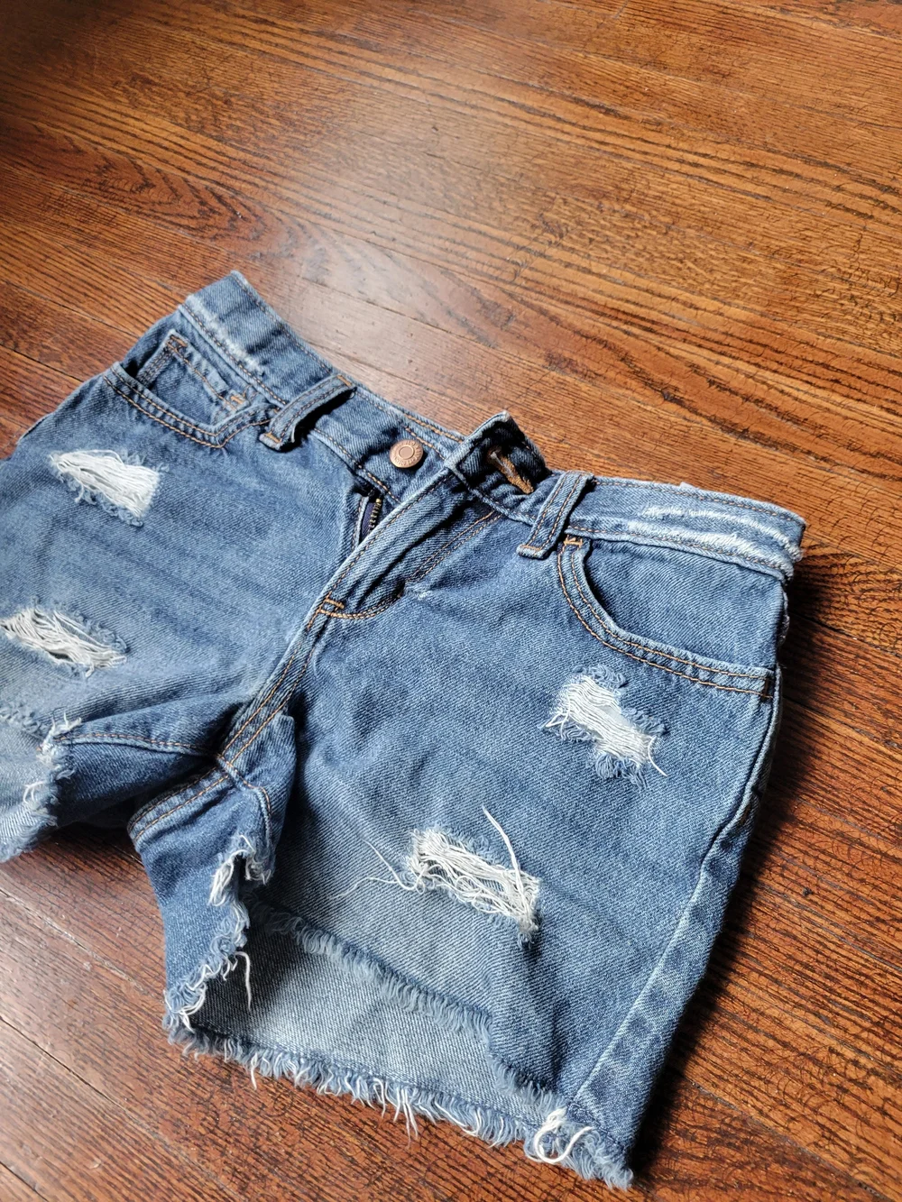 Old Navy Girls Denim Cut-Off Shorts Size 12 Cotton Adjustable Waist Distressed